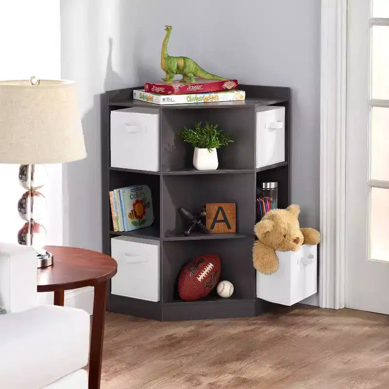 Meuble de rangement d'angle Badger Basket Cubby avec 4 paniers réversibles anthracite : 9 compartiments, 10 étagères, cadre en MDF