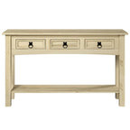 Console de couloir rustique en pin massif, blanc cérusé / marron antique / gris cérusé / non peinte, 3 tiroirs