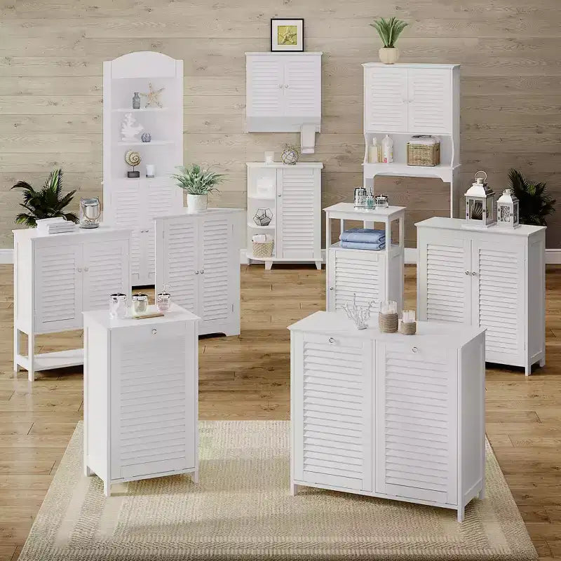 Meuble à Linge Double RiverRidge Ellsworth avec Poubelle Basculante et Sac de Rangement en Tissu Amovible - Blanc