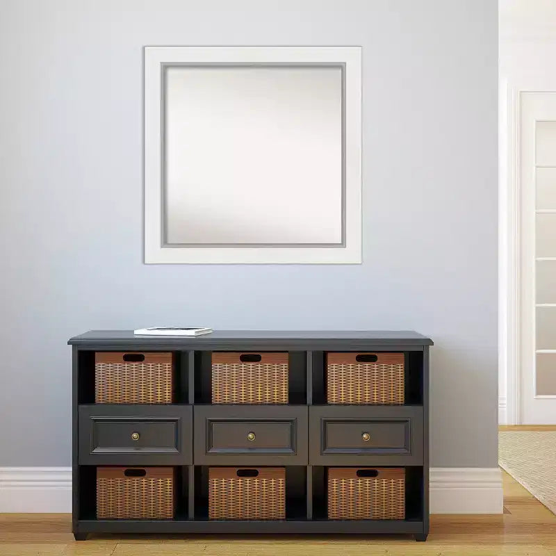 Miroir mural Eva blanc argenté 32" x 32" sans biseau - Amanti Art : Carré moderne, quincaillerie de montage incluse