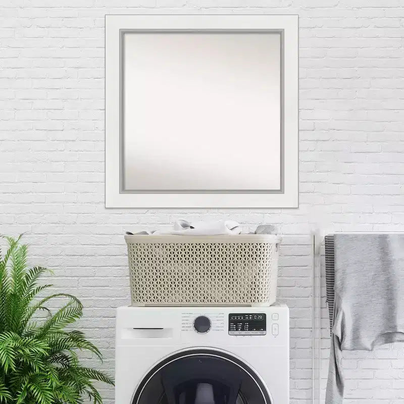 Miroir mural Eva blanc argenté 32" x 32" sans biseau - Amanti Art : Carré moderne, quincaillerie de montage incluse