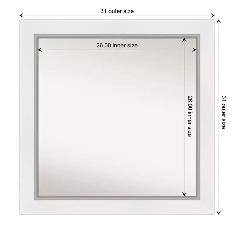 Miroir mural Eva blanc argenté 32" x 32" sans biseau - Amanti Art : Carré moderne, quincaillerie de montage incluse