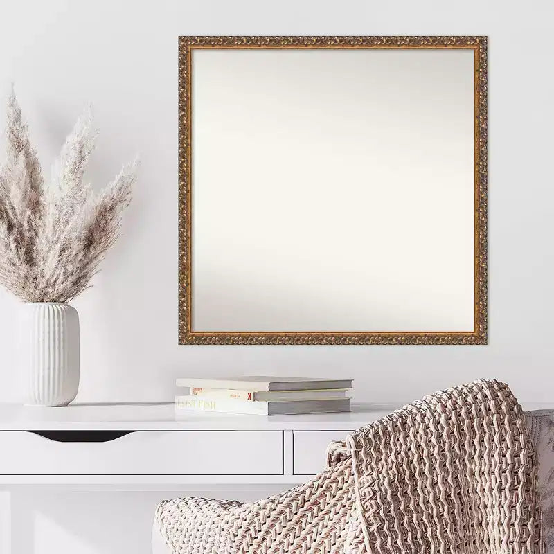 Miroir mural en bois de 71 cm x 71 cm, bronze antique, non biseauté - Amanti Art