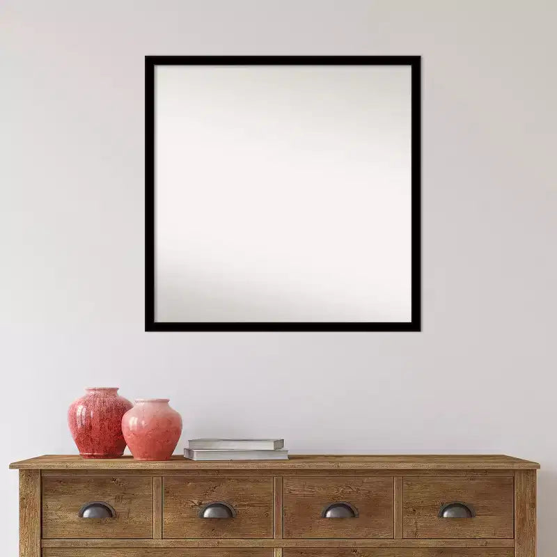 Miroir mural de salle de bain 28" x 28" sans biseau noir jais - Amanti Art : Cadre carré moderne en polystyrène, quincaillerie de montage incluse