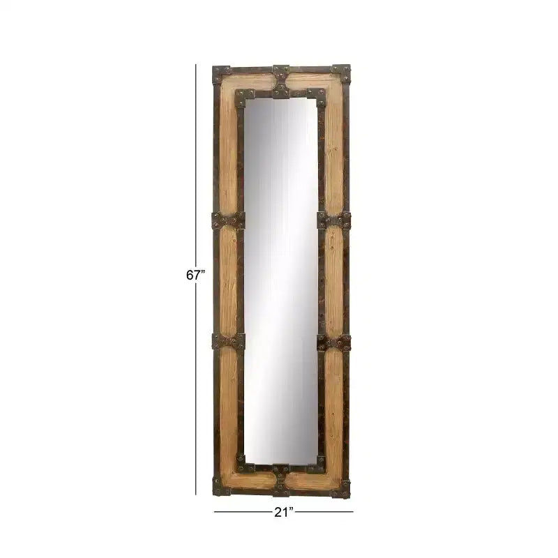 Miroir sur pied en bois rustique marron - Olivia & May : sur pied, décoratif, en bois orné, aucun assemblage requis