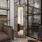 Miroir sur pied en bois rustique marron - Olivia & May : sur pied, décoratif, en bois orné, aucun assemblage requis