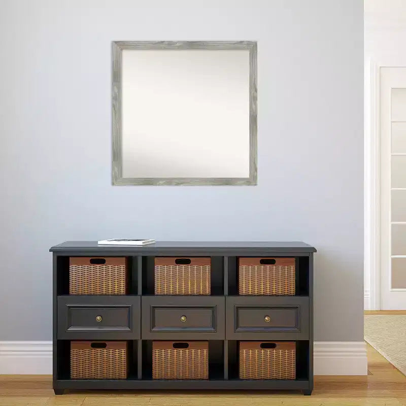 Miroir mural carré 29 po x 29 po sans biseau, gris colombe délavé - Amanti Art
