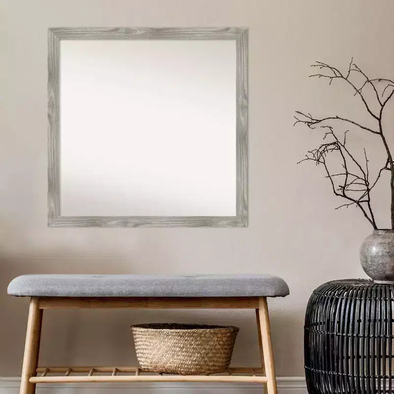 Miroir mural carré 29 po x 29 po sans biseau, gris colombe délavé - Amanti Art