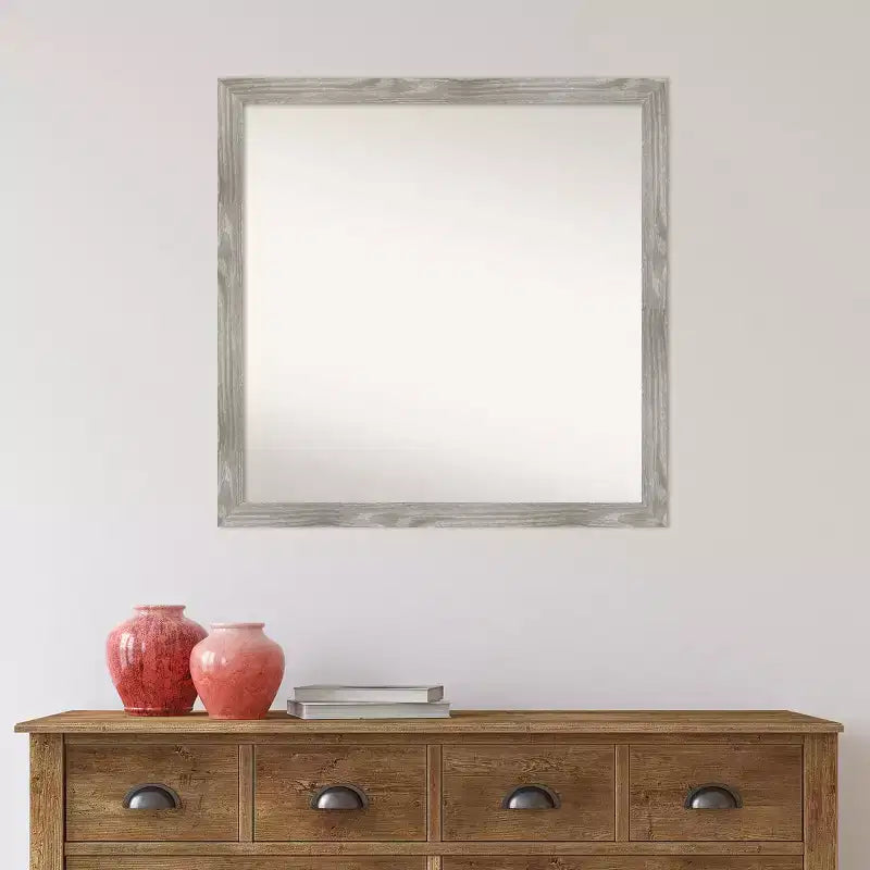 Miroir mural carré 29 po x 29 po sans biseau, gris colombe délavé - Amanti Art