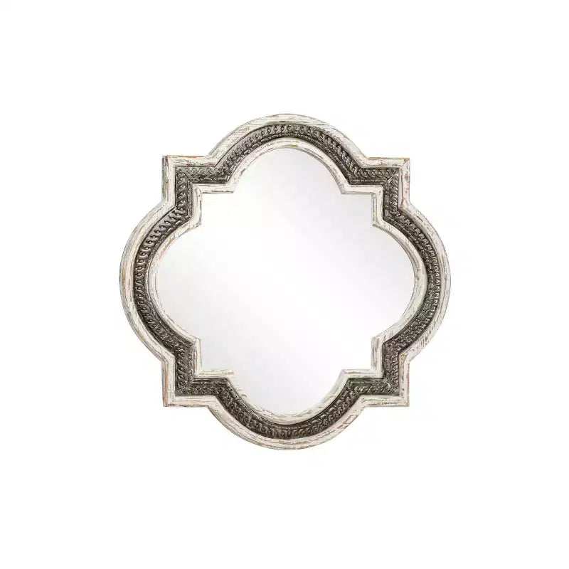 Wood Quatrefoil Wall Mirror White - Olivia & May: Baroque Iron Inlay, No Assembly Required