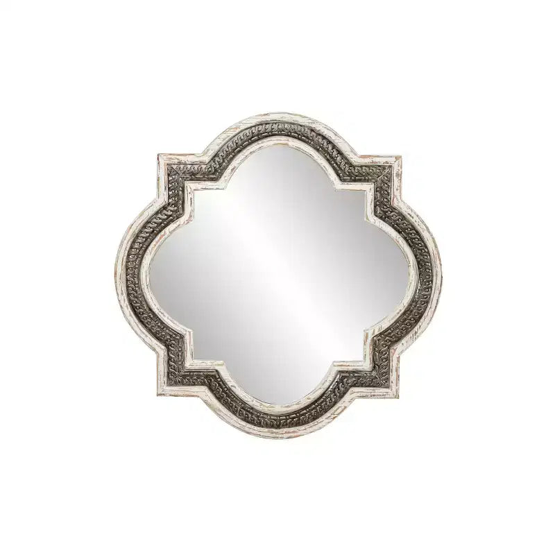 Miroir Mural Blanc Trèfle en Bois - Olivia & May : Incrustation en Fer Baroque, Aucun Assemblage Requis