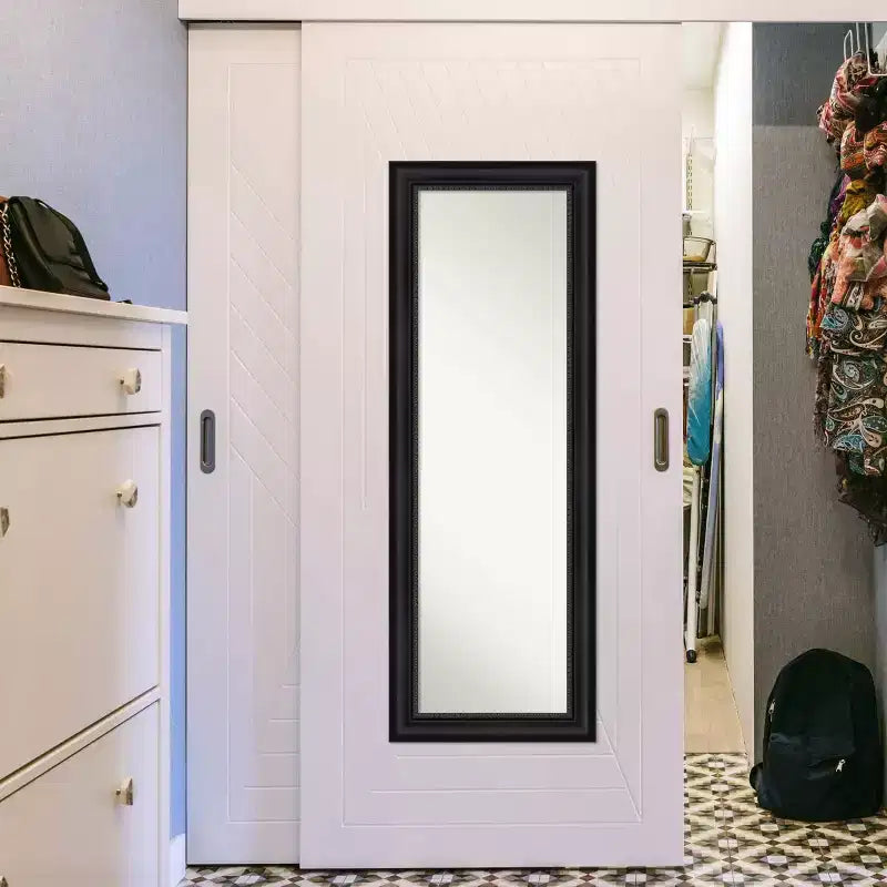 Miroir à cadre intégral Astor 19 po x 53 po à suspendre à la porte, noir - Amanti Art : Cadre en polystyrène, aucun assemblage requis
