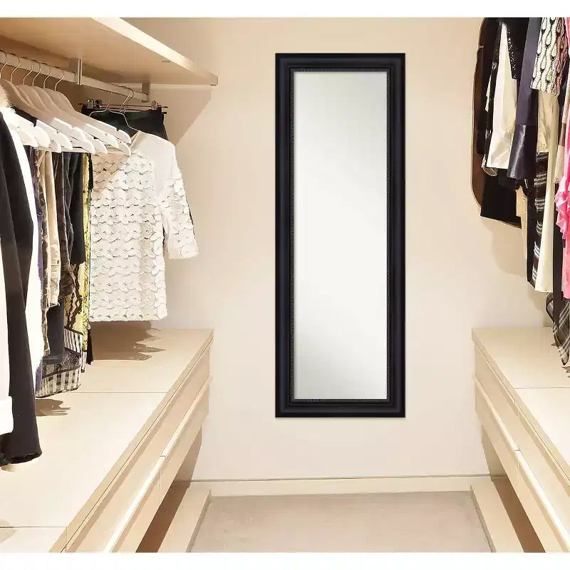 Miroir à cadre intégral Astor 19 po x 53 po à suspendre à la porte, noir - Amanti Art : Cadre en polystyrène, aucun assemblage requis