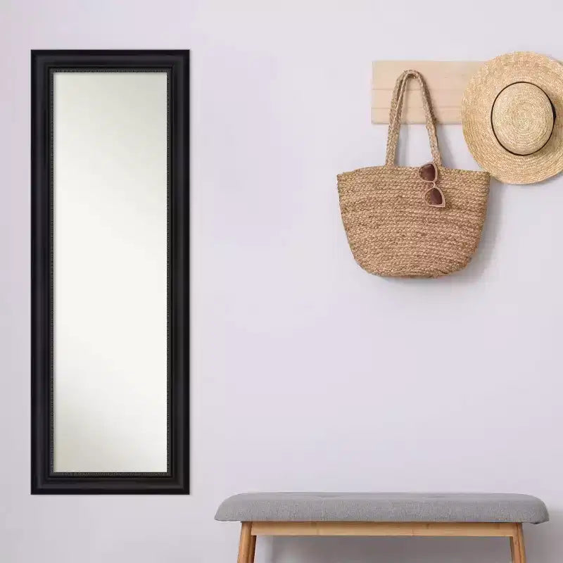 Miroir à cadre intégral Astor 19 po x 53 po à suspendre à la porte, noir - Amanti Art : Cadre en polystyrène, aucun assemblage requis