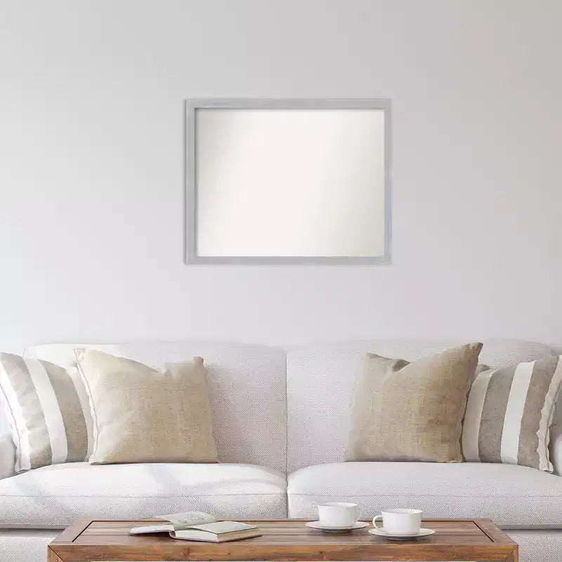 Miroir mural étroit Grace 30" x 24" sans biseau en nickel brossé - Amanti Art : Rectangle moderne, cadre en polystyrène