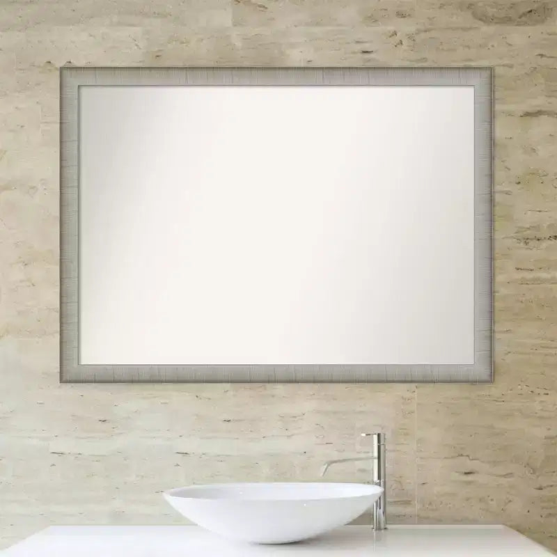 Miroir mural étroit élégant 41"x30" pour salle de bain, finition étain - Amanti Art : Quincaillerie de montage incluse
