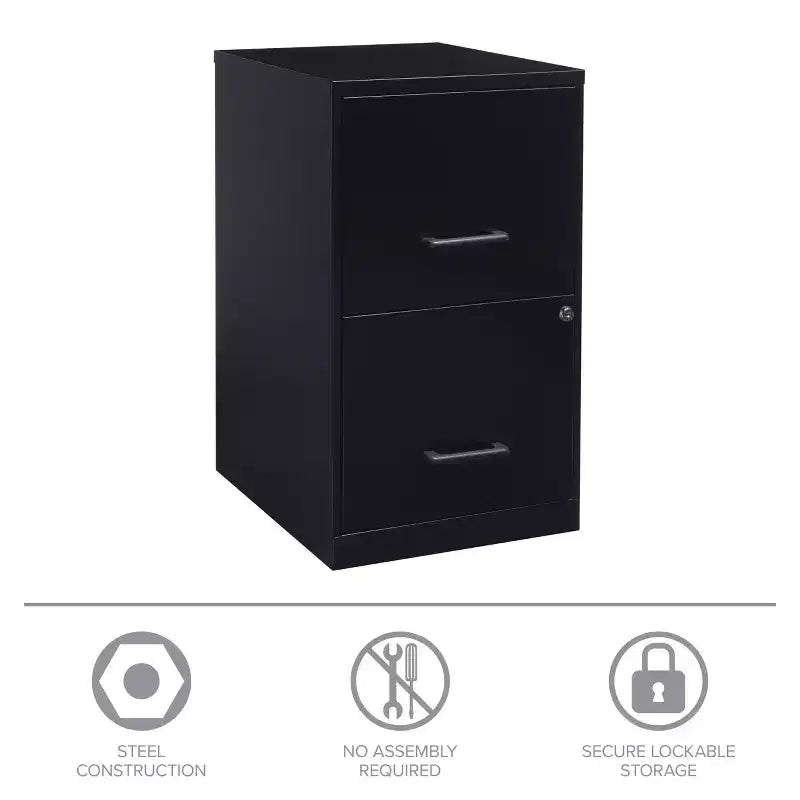 Solutions d'espace Classeur vertical à 2 tiroirs de 45,7 cm de profondeur, format Lettre, Noir : Rangement de bureau en acier, aucun assemblage requis