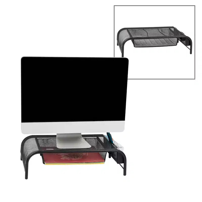 Support de moniteur Mind Reader, support surélevé ventilé pour ordinateur portable, bac à papier, bureau, maille métallique, 50,8 cm (L) x 29,2 cm (l) x 14 cm (H), lot de 2, noir