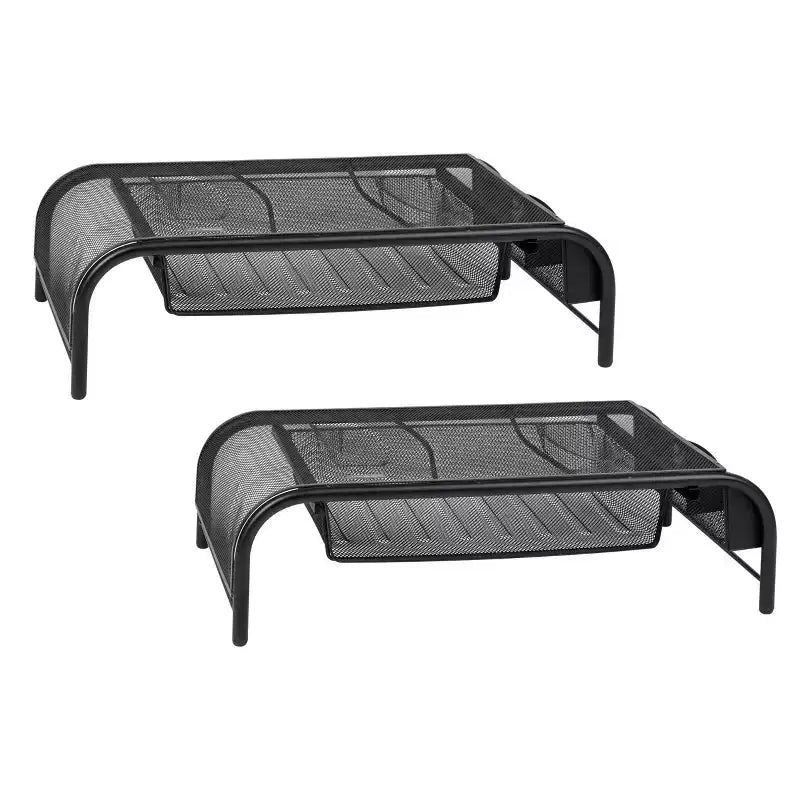 Support de moniteur Mind Reader, support surélevé ventilé pour ordinateur portable, bac à papier, bureau, maille métallique, 50,8 cm (L) x 29,2 cm (l) x 14 cm (H), lot de 2, noir