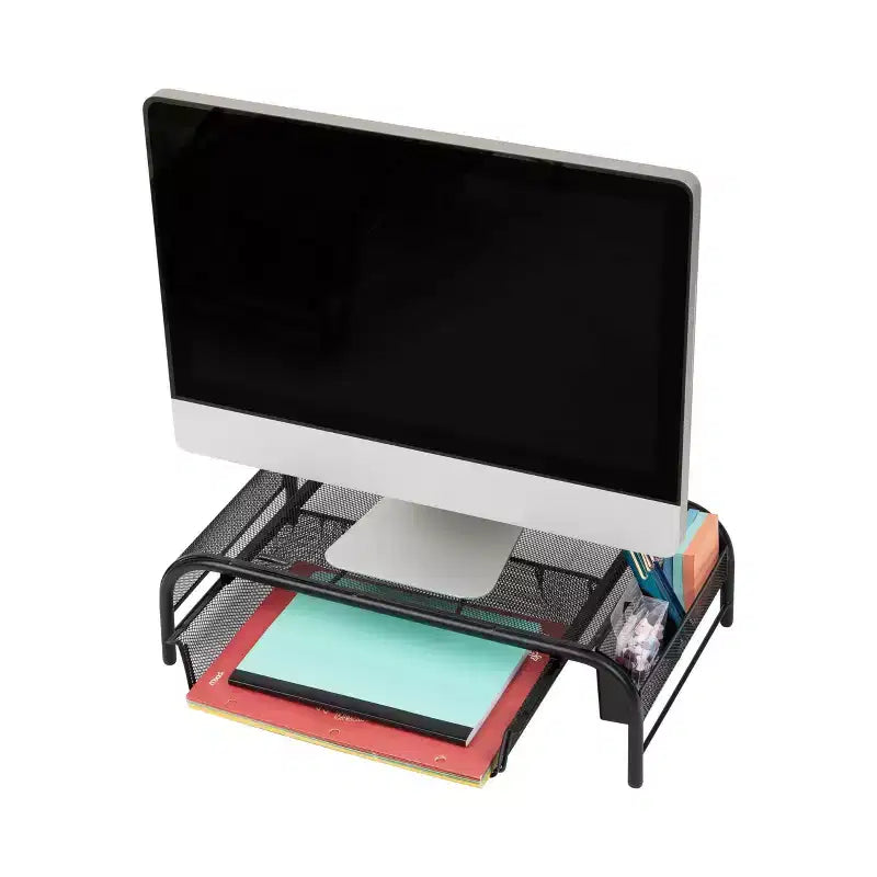 Support de moniteur Mind Reader, support surélevé ventilé pour ordinateur portable, bac à papier, bureau, maille métallique, 50,8 cm (L) x 29,2 cm (l) x 14 cm (H), lot de 2, noir