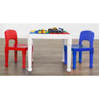 Table d'activité carrée 2 en 1 pour enfants, 3 pièces avec 2 chaises bleu/rouge - Humble Crew : Mobilier pour tout-petits pour salle de jeux, ensemble en plastique
