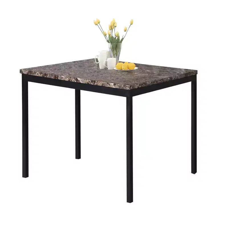 Table à manger hauteur comptoir en métal Citico de Roundhill Furniture avec plateau en faux marbre stratifié, noire