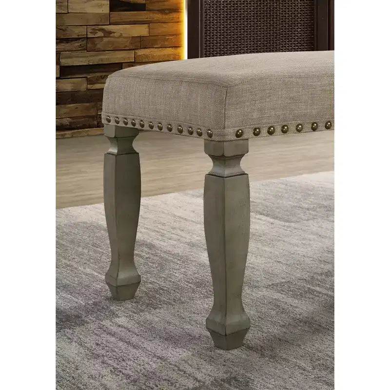 Banc rembourré Roundhill Furniture Breda avec clous décoratifs, finition gris antique
