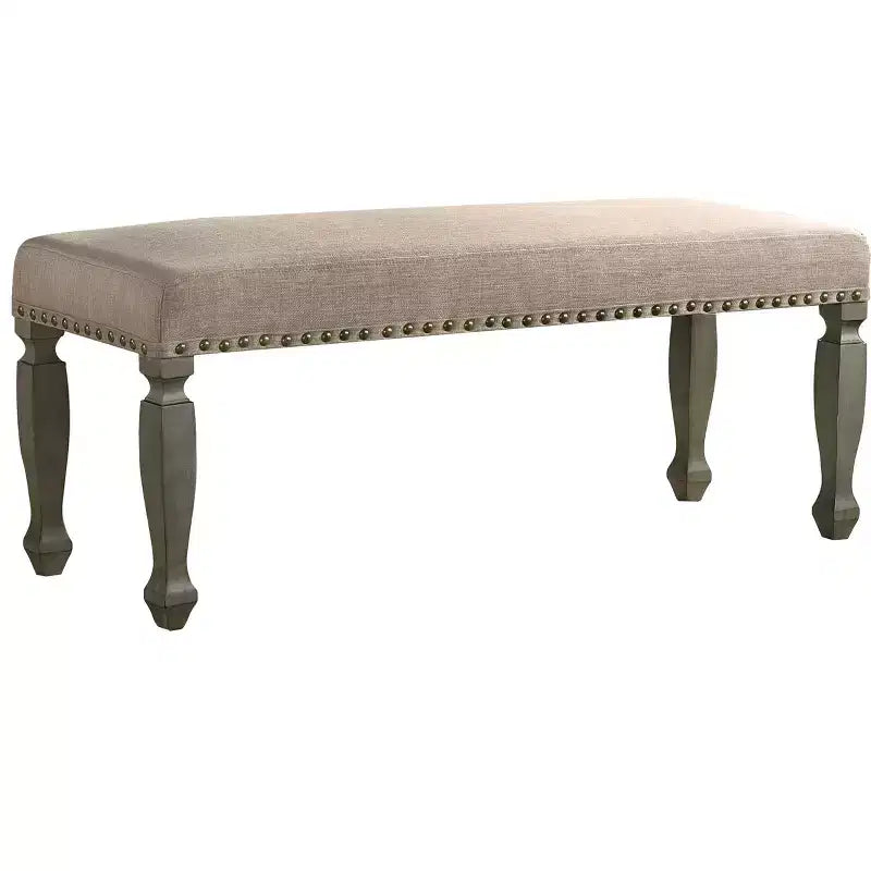 Banc rembourré Roundhill Furniture Breda avec clous décoratifs, finition gris antique