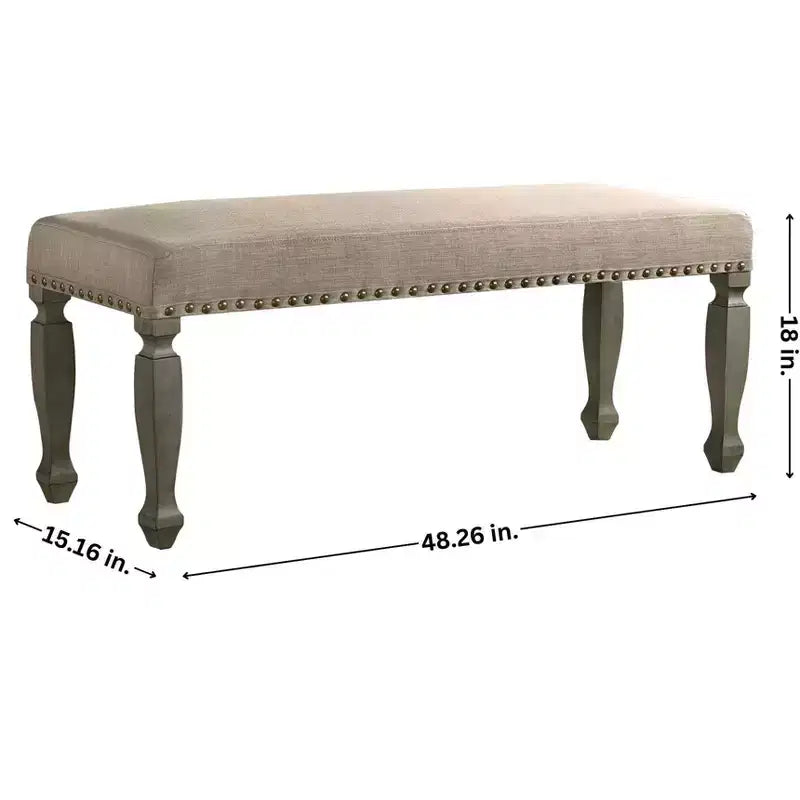 Banc rembourré Roundhill Furniture Breda avec clous décoratifs, finition gris antique