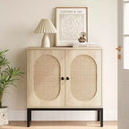 Meuble buffet en rotin Whizmax, buffet de rangement naturel avec étagères réglables, petite table d'appoint pour salle à manger, cuisine, salon, couloir