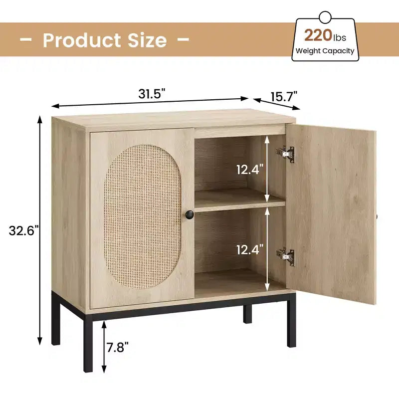 Meuble buffet en rotin Whizmax, buffet de rangement naturel avec étagères réglables, petite table d'appoint pour salle à manger, cuisine, salon, couloir
