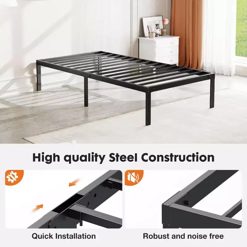 JIONJOY Cadre de lit plateforme en métal noir de 35,5 cm de hauteur, robuste, pas besoin de sommier tapissier | Noir