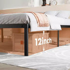 JIONJOY Cadre de lit plateforme en métal noir de 35,5 cm de hauteur, robuste, pas besoin de sommier tapissier | Noir