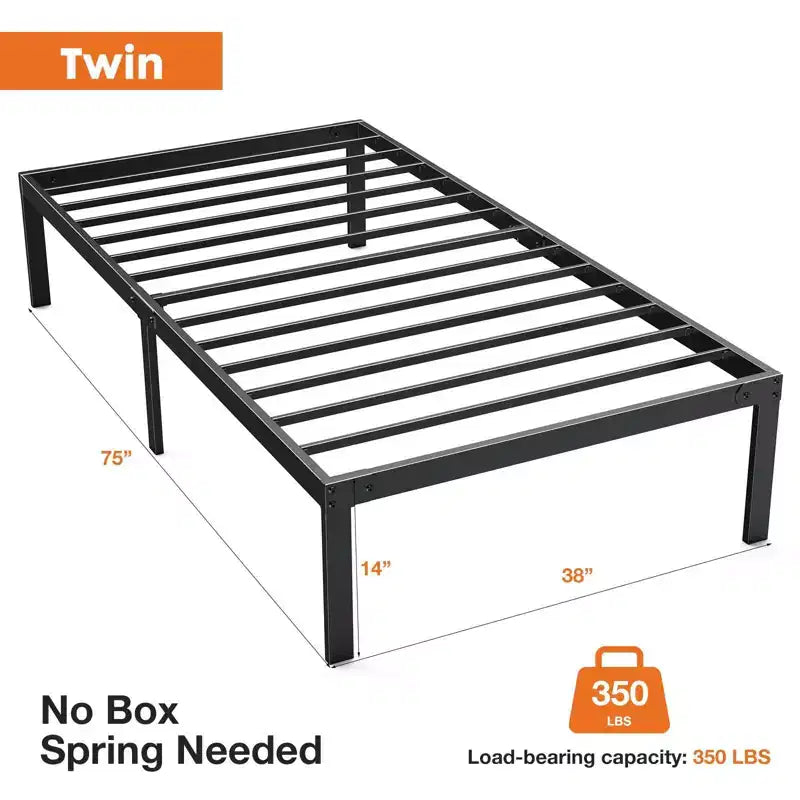 JIONJOY Cadre de lit plateforme en métal noir de 35,5 cm de hauteur, robuste, pas besoin de sommier tapissier | Noir