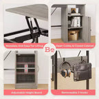Bestier Bureau debout polyvalent en forme de L de 60 pouces, réglable en hauteur (30-39H) de la position assise à debout pour le bureau à domicile avec armoire de rangement et crochets