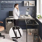 Bestier Bureau debout polyvalent en forme de L de 60 pouces, réglable en hauteur (30-39H) de la position assise à debout pour le bureau à domicile avec armoire de rangement et crochets