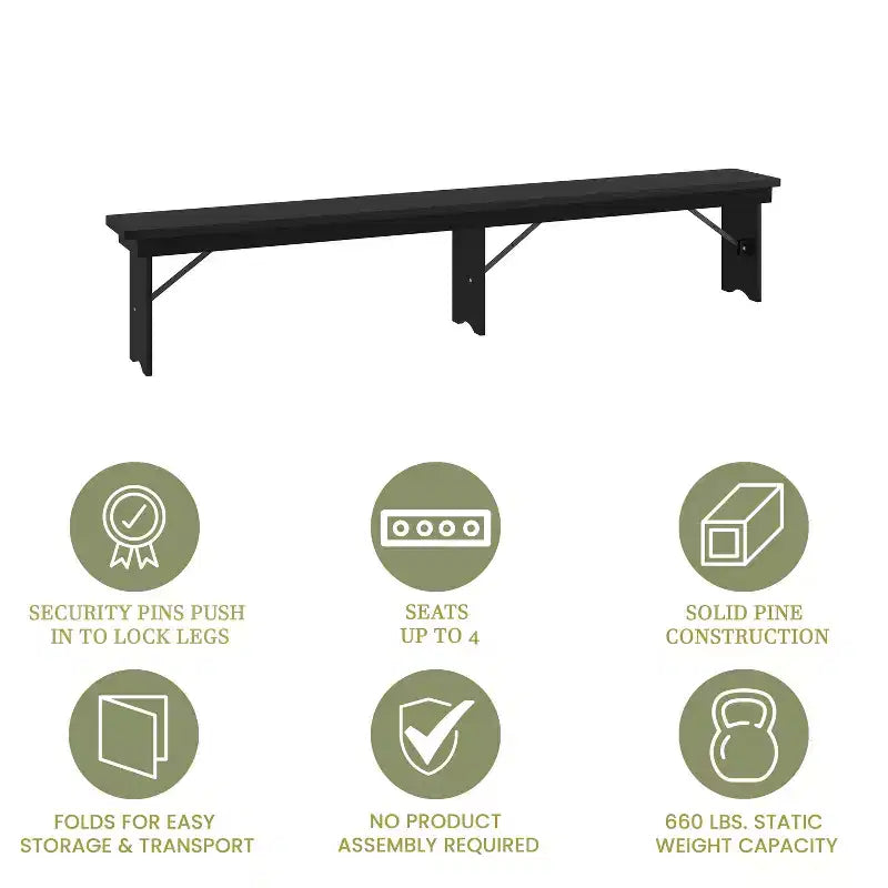 Banc pliant de style ferme Merrick Lane en pin massif, 96 x 12