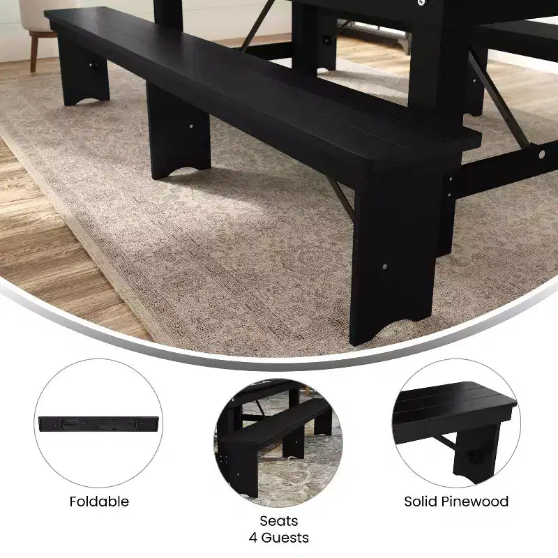 Banc pliant de style ferme Merrick Lane en pin massif, 96 x 12
