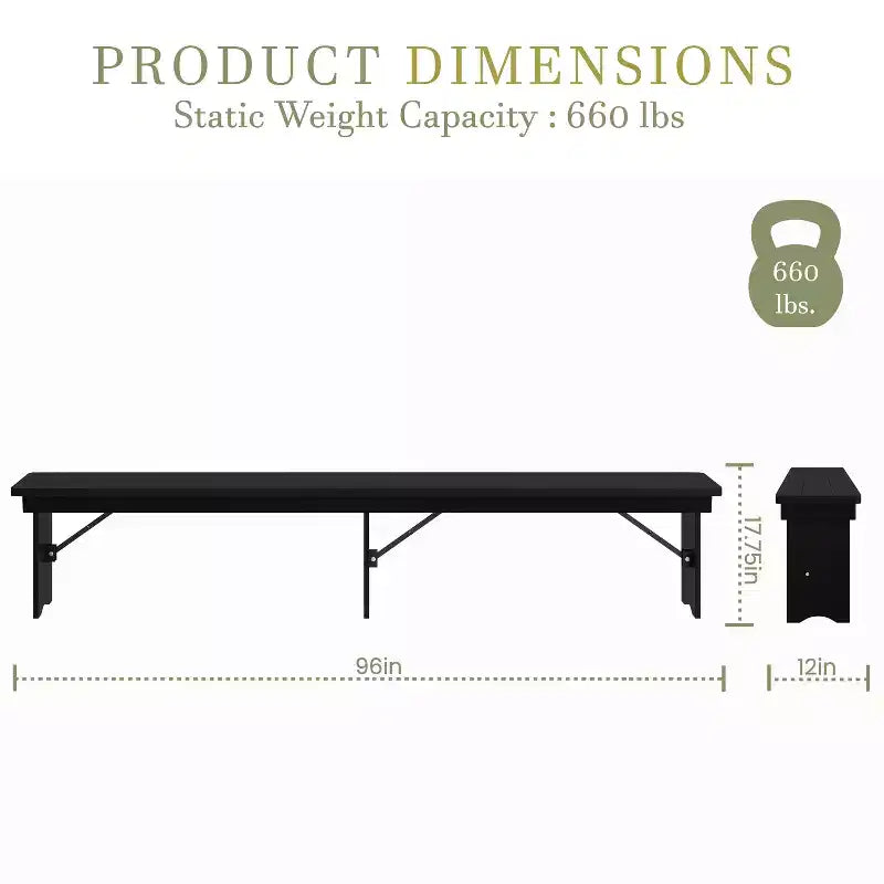 Banc pliant de style ferme Merrick Lane en pin massif, 96 x 12