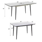 Table à manger carrée extensible en MDF aspect marbre, style industriel cuisine et salle à manger, pieds coniques en métal