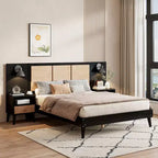 Cadre de lit Whisen Queen Size en bois massif avec 2 tables de chevet