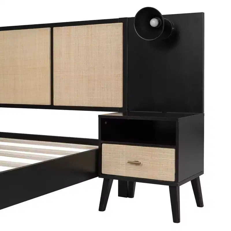 Cadre de lit Whisen Queen Size en bois massif avec 2 tables de chevet