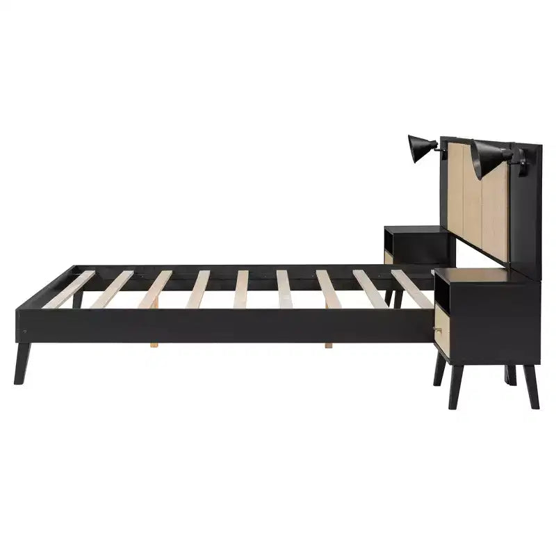 Cadre de lit Whisen Queen Size en bois massif avec 2 tables de chevet