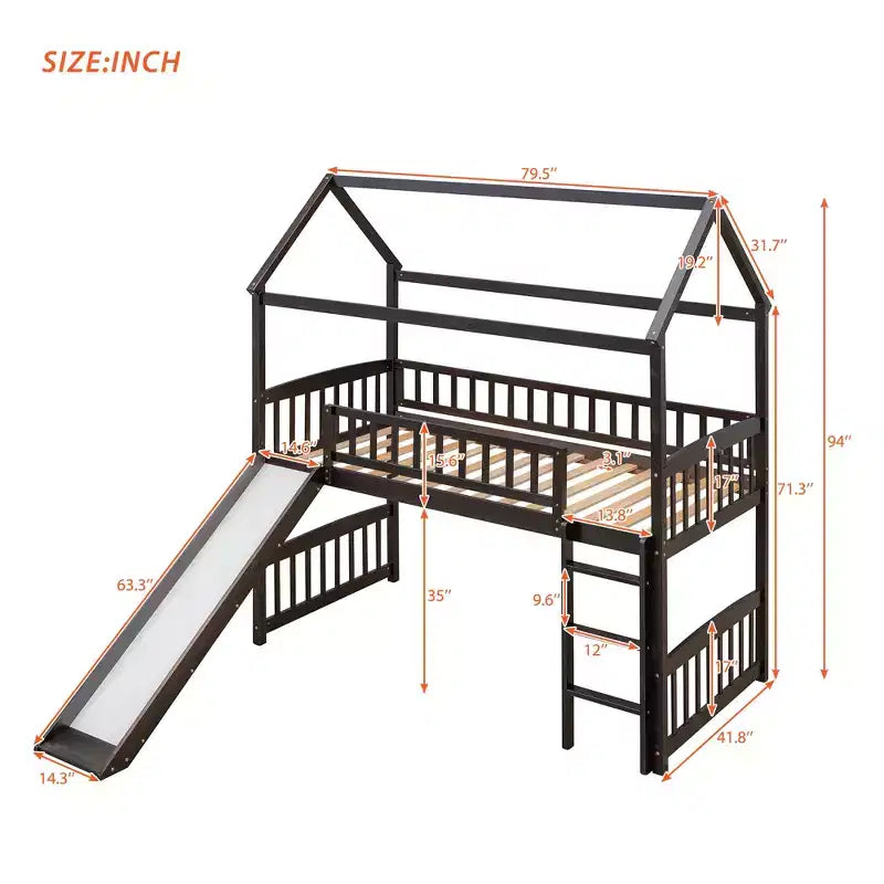 Whisen 79,5L x 41,8W Lit mezzanine moderne taille double avec toboggan