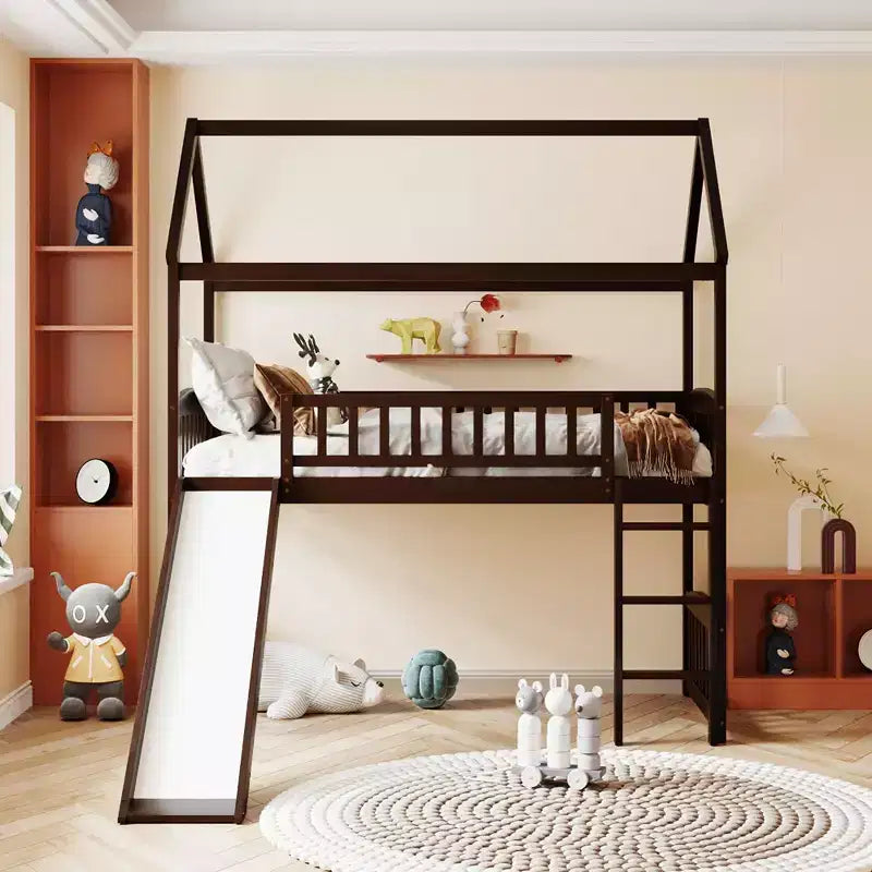 Whisen 79,5L x 41,8W Lit mezzanine moderne taille double avec toboggan