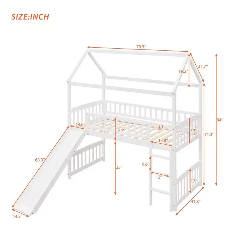 Whisen 79,5L x 41,8W Lit mezzanine moderne taille double avec toboggan