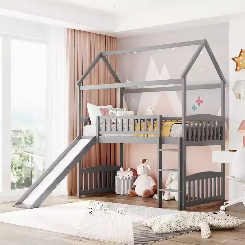 Whisen 79,5L x 41,8W Lit mezzanine moderne taille double avec toboggan