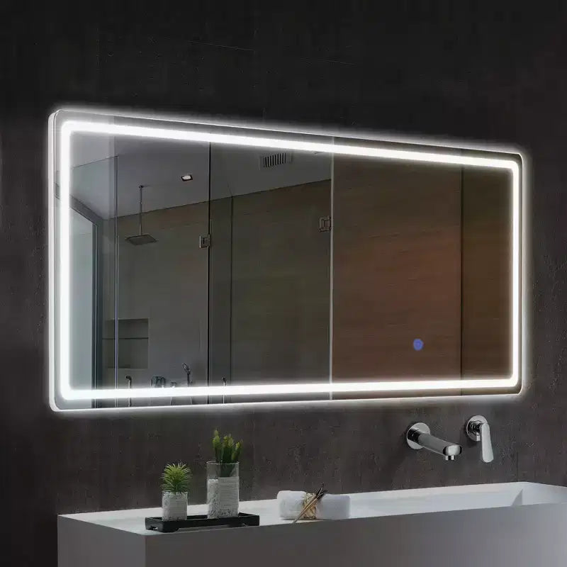 PexFix Miroir rectangulaire moderne sans cadre avec coins arrondis, 40,6 cm L x 160 cm H, couleur argent