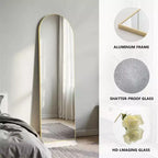 Miroir de sol arqué à angle droit de 162 cm, miroir mural avec support, cadre fin en alliage d'aluminium