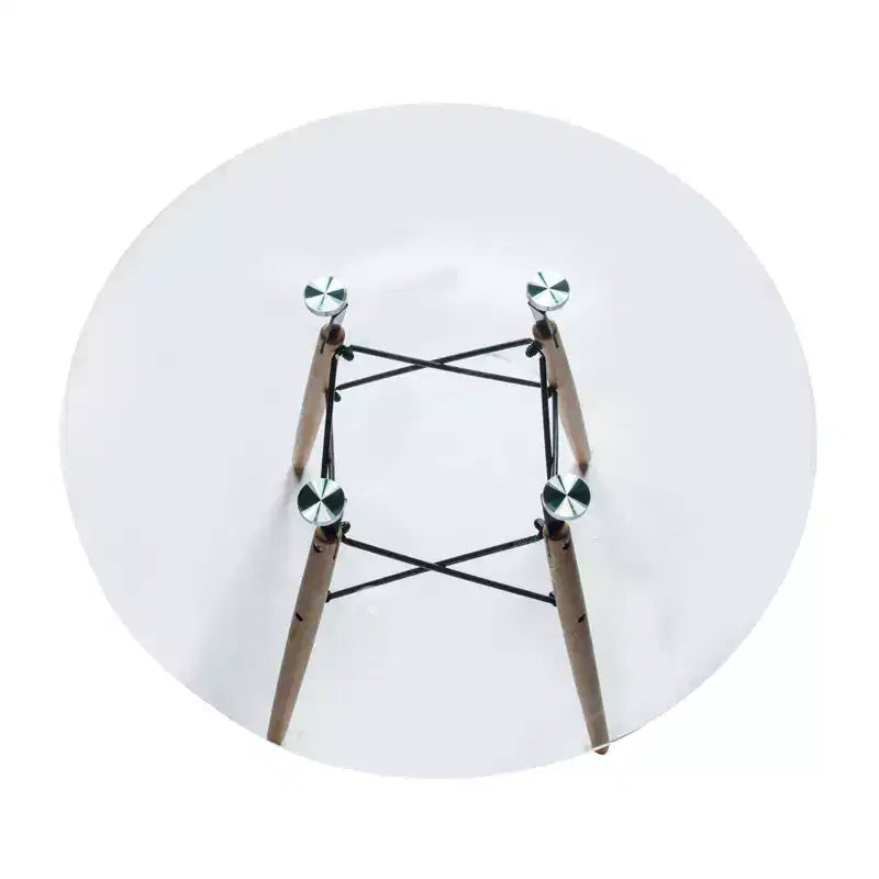Table de bistrot ronde LeisureMod Dover de 31 po - Table à manger moderne du milieu du siècle avec plateau en verre trempé ou en bois MDF et piètement Eiffel en bois naturel